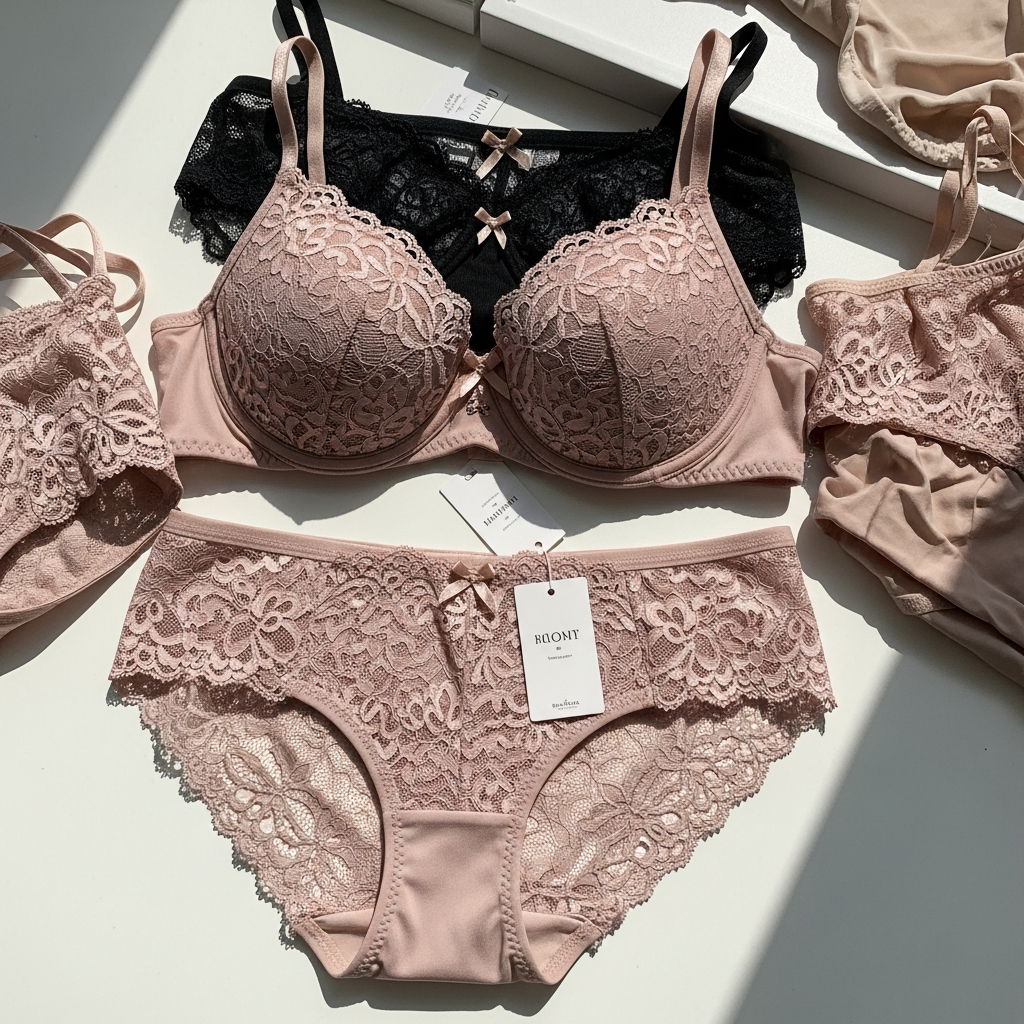 Elegancki komplet polskiej bielizny damskiej na jedwabnym tle